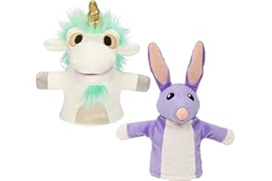 Bluey Unicorse & Bob Bilby - Marioneta de mano de peluche (2 unidades, 8-9 pulgadas), tela suave de lujo, detalles bordados, perfecto para manos de niños pequeños, juego imaginativo, juguetes