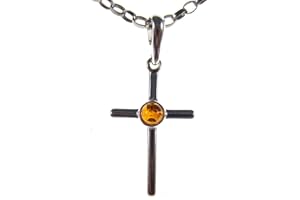 SA PENDANTS Baltic amber and sterling silver 925 cognac cross pendant (no chain)