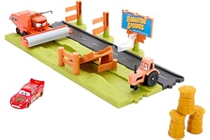 Mattel Disney e Pixar Cars Corsa Acrobatica in Fuga da Frank Playset con 3 veicoli giocattolo e 2 modalità di gioco, include Saetta McQueen, HRX48