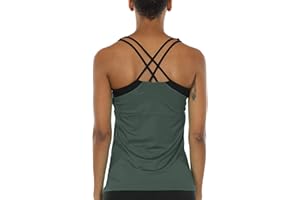 icyzone Canotta da Donna Sportiva 2 in 1 Canottiera Sportiva con Reggiseni Sportivi Traspirante Comodo Canotte per Yoga Pilates Fitness