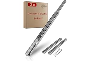 LouMaxx glissiere pour tiroir 246 mm pour rainure 17 mm – 1 paire (gauche/droite) – coulisse tiroir avec sécurité anti-sortie – rail tiroir coulissant, montage facile, vis incluses