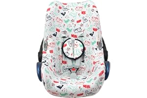 JYOKO Kids Funda de algodón para Silla de Coche Compatible con Maxi Cosi Cabriofix, Portabebe gr 0 (Dino Party)