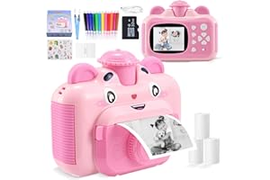 VAYOTOY Appareil Photo Enfants à Impression Instantanée, 2,4 Pouces Écran LCD 1080P HD Selfie Caméra Vidéo Caméscope avec 3 Rouleaux Papier et Carte 32 Go, Cadeau pour Filles Garçons 3-12 Ans