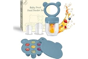 ZUFIO Silicone Baby Fruit Feeder Pacifier & Popsicle Molds – Multi-Purpose Food Storage Containers for Soothing Teething Relief & Encouraging Infant Self-Feeding(Blue)