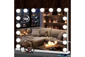 Umeiga Hollywood Vanity Mirror with Lights, 70x55 cm Lighted Makeup Mirror with Touch Screen and USB Port to Charging, Large 15 Dimmable LED Bulbs 3 Lighting Modes Tabletop and Wall Mounted, White