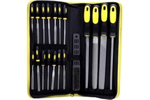 WiMas Juego de 19 limas de taller, juego de limas de madera, kit de limas de mano con lima plana, semicircular, redonda, triangular y lima de aguja