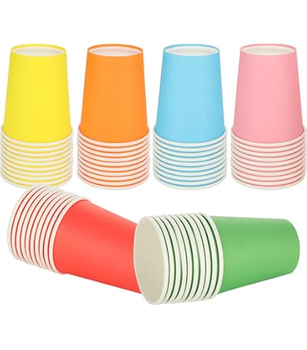 60 Gobelets En Carton Multicolores 250ml - Jetables Pour Fête, Mariage, Anniversaire - Résistants Chaud/froid