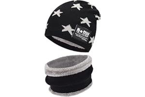 Bequemer Laden Kinder Winter Warm Mütze und Loop Schal Set mit Fleece Gefütterte für 3-8 Jahre Jungen Mädchen, Wintermütze Strickmütze Beanie Schlauchschal Halswärmer Geschenk Weihnachten