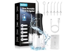 SEJOY Irrigador dental inalámbrico eléctrico, depósito de agua de 350 ml, IPX7, resistente al agua, portátil, irrigador oral, USB, recargable, limpiador de dientes adecuado para familia, hogar, oficina,