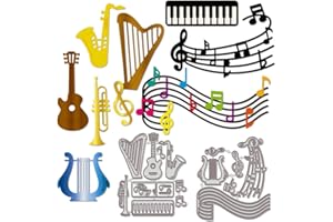 WADORN 2 pièces Musique Notes Découpes en Métal, Musique D'Instruments Thème Matrices de Découpe Mixtes Guitare Musicale Pochoirs Découpés Pochoir de Gaufrage pour DIY Cartes Scrapbooking