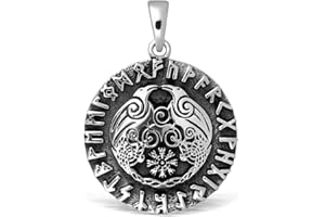 W | S WITHLOVE SILVER WithLoveSilver 925 Sterling Silver Two Ravens Birds of Norse God Odin Viking Runes Pendant
