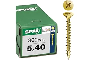 SPAX Vis universelle 5 x 40 mm, 360 pièces - Vis á filetage total, tête fraisée, empreinte cruciforme Z2, pointe 4CUT, revêtement YELLOX - 8000000288265