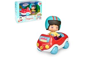 MY FIRST PINYPON Pinypon - My First, Happy Vehículos Coche, Cochecito rojo de juguete con ruedas, un cilindro con dibujos para jugar y espacio para una figura de conductor con casco Pinpon incluido FAMOSA(700016288)