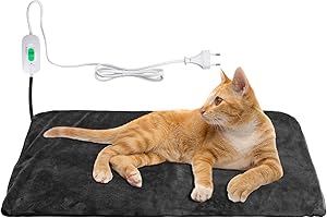 LoQuick Manta Eléctrica para Perros y Gatos Interior 70x45cm,con Tubo Antimordedura y Funda de Terciopelo,Control de Temperatura de 3 Velocidades,Manta Impermeable y Anti Orina,Cálida para Perros