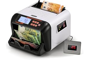 Bonvoisin Contador de Billetes, Recuento Del Valor de Billetes Mixtos en EUR, Mmáquina Contadora de Dinero con Detección de Billetes Falsos UV/MG/IR, Contadora de Billetes 900 Piezas/min