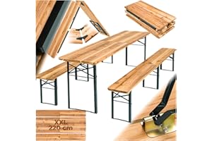 TecTake® Conjunto Jardín Exterior, Mesa y 2 Bancos Madera de Abeto Barnizada, Plegables, Respaldo Extraíble, Estables y Resistentes, Ideal Camping, Fácil Almacenamiento y Transporte, Terraza, Picnic
