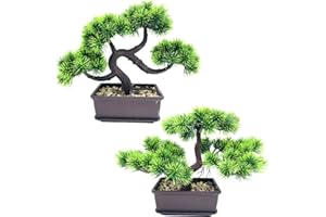 Fycooler Bonsai Artificial Decoración de Plantas árbol de Bonsai en la decoración de Plantas Artificiales de pote para la Entrada/Dormitorio/Oficina/Verde 2 Set