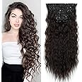 Gairyan Clip in Hair Extensions Curly Wavy Long Hair Pieces 6PCS Full Head Synthetic Hair Extension Thick Natural Look for Women, 20 Inches 140g, Medium Brown