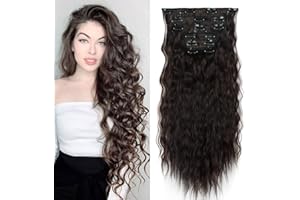 ‎GAIRYAN Gairyan Clip in Extensions wie Echthaar günstig Haarteile Mittel Braun 6 Teile Set 50cm Haarverlängerung Haarteile Clip in Extension Synthetische Gewellt Clip in Haare Extension Wellig Lang Lockig