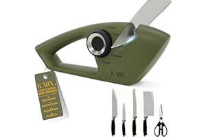KARV Knife Sharpener Forest Green - 5-Stage Professional Kitchen Knife Sharpeners for All Knives - Non-Slip Base & Ergonomic Handle, Sharpen Straight Edge & Serrated Blades Chef Knife Sharpener