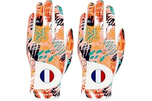 AXKAL Gants De Golf Femme De 2 Main Gauche Droite avec Marqueur Balle Drapeau France Cuir Soft Durable Femmes Ladies Fashion All Weather Grip