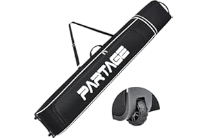 Partage Ski Bag - Waterproof Ski Travel Bag with Wheels - 600D Heavy Duty Oxford Fabric - Adjustable Length Up to 200cm - Black - 69-78.5" x 10.5" x 7.9"