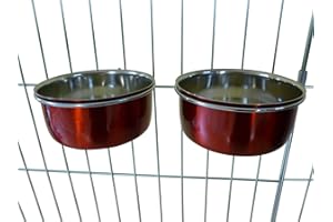 Ellie-Bo - Coppia di Ciotole per Cani, per Gabbie, Penne, 0,6 l, Colore: Rosso