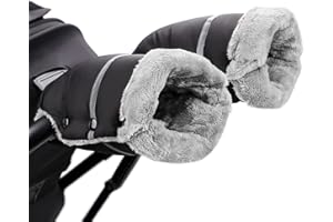 Homord Guanti Passeggino Scaldamani per Passeggino, Antigelo Muffole Passeggino Impermeabili con Interno in Pelliccia di Coniglio Tenere Caldo Guanti per Passeggino Inverno Universale (1-Nero)
