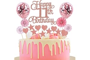 Jxuzh Happy 11th Birthday Tortendeko rosegold 11 Jahre Mädchen Jungen Kuchendeko 11. Geburtstag Kuchen Deko Tortendeko 11 Geburtstag Jungen Tortendeko rosa Mit Herz Stern Für 11 Geburtstag Cake Topper