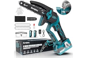 Mini Tronconneuse a Batterie 6 Pouces - Sundpey 12V Tronconneuse Electrique, 2 Batteries 2000mAh & Verrouillage de Sécurité & Moteur Puissant de 850W, Pour la Maison, le Jardin, la Cour