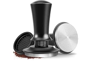 Prensador de Café, hicoosee 58mm Café Tamper con Resorte, Acero Inoxidable Premium Tamper con Base de Silicona, para Café Exprés Prensador para Café Base Hilo