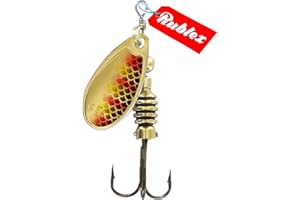 Rublex - Pack de 5 Cucharillas de Pesca Celta-2 BTG | Cebo Artificial de Pesca con Sistema Quita-Vueltas y Anzuelo Fácilmente Intercambiable, Color BTG Oro Rojo Amarillo, 3'5gr