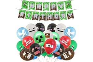 SINSEN LUCOBE minecraft birthday decorations Gaming Theme Party Supplies- Including Happy Birthday Banner, Gaming Birthday Balloons for birthday boy