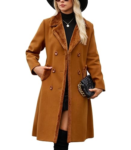 JYHBHMZG Giacca in tweed Cappotto in lana Trench elegante per donna Cintura Giacche lunghe larghe Abbigliamento invernale da donna coreano Orange L