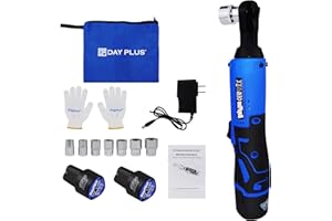 ANSIMIDA Ratchet Wrench 3/8 Inches, 12V 40Nm Electric Wrench with 2 x 1500mAh Batteries, 1Hour Fast Charger, 7 Sockets, Cordless Ratchet Right Angle Wrench