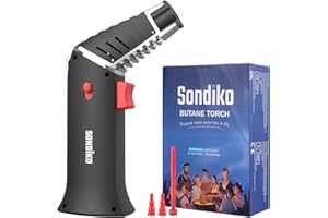 Sondiko Cannello da cucina, bruciatore flambé con testa girevole, blocco di sicurezza, fiamma regolabile per crème brûlée (gas butano non incluso)