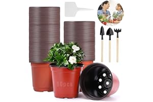 Mecctuck 50 Pièces Pépinière Pots, 15CM Plastique Semis Pépinière Pots Flowerpot Plant Fleur pour Intérieure et Extérieure Livré avec 10 étiquettes de Plantes et 3 Outils de Jardinage (C)