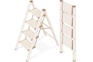 GameGem Escabeau 4 Marches, Tabouret Pliable à Pédale Large Anti-Dérapante en Aluminium Léger mais Robuste, Capacité 150 kg, Design Moderne Mignon pour Espaces Domestiques Intérieurs