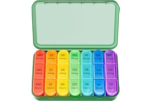 Zoksi Tablettenbox 7 Tage 3 Fächer, Tablettenbox 7 Tage Morgens Mittags Abends, Deutsch Pillendose 7 Tage für Eine Woche Pillendose, 21 Fächer Medikamentenbox (Olivgrün Gehäuse)