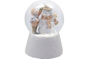 ‎MINIUM COLLECTION Nostalgie-Schneekugel mit Porzellan-Sockel Kind auf Schlitten mit Schneemann Spieluhr 10cm Durchmesser * 20222
