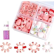 96 Stück Press On Nails Für Mädchen – Süße Künstliche Fingernägel Mit Kleber, 4 Designs