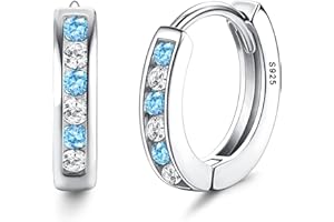 ORAZIO Small Silver Hoop Earrings with Pink Cubic Zirconia for Girls, Women, Teenagers, 925 Sterling Silver Cartilage Tiny Sleeper Huggie Earrings Rose Gold Hypoallergenic Earrings for Children