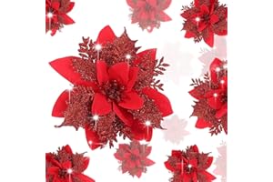 GENERICO 15 Fiori Albero Di Natale Rossi, Fiori Grandi Per Albero Di Natale Diametro 14 cm Resistenti, Decorazioni Natalizie Per La Casa, Addobbi Natalizi