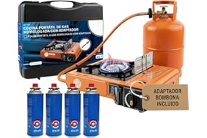 Portable Camping Gas with Bottle Adapter, Pack of 4 Cartridges, Portable Camping Gas Stove, Cooker, Infernillo, Fogareiro (Oven + Bottle Adapter + 4 Bottles)