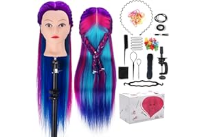 Cabeza Peluqueria, Mysweety 100% Cabello Sintético Cabeza de Entrenamiento, Cabezal de Práctica Modelo Maniqui de Aprendizaje Sintético con el Pelo Largo, Púrpura-Azul 71cm #24