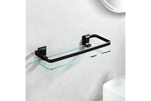 PORTE ITALIANE Mensola Bagno Vetro Mensola Vetro Doccia 8mm Vetro Temperato Mensole da Muro Alluminio Mensole Bagno Ripiani NERA B500430