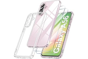 Qasyfanc Handyhülle Kompatibel mit Samsung Galaxy A56 5G Hülle mit Kameraschutz und 2 Stück Schutzfolie, Hard PC Nie Vergilbung Case Transparent Militärschutz Fallschutz Schutzhülle, Klar