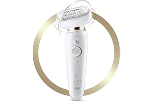 ‎BRAUN Braun Silk-épil 9 Flex, Epilierer Damen / Haarentferner mit flexiblem Kopf, kabellose Epilation, breiter Kopf mit 40 Pinzetten, 9-001, weiß/gold