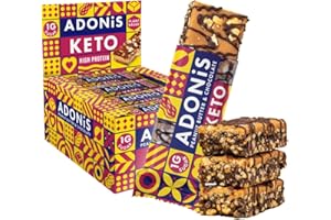 Barrette Proteiche Adonis Keto Burro di Arachidi & Cioccolato | 16x 35g Barrette | Vegano & 100% Naturale | Senza Zuccheri, Senza Lattosio | Dieta Chetogenica Snack Bars