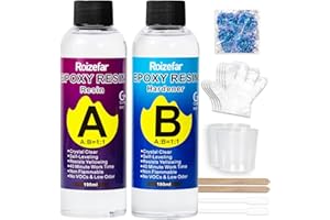 ROIZEFAR Resina Epossidica Trasparente 380 ml/420 g - Resina da Colata Cristallizzata 1:1 Set di Resina da Colata in 2 Parti per Arte, Artigianato, Creazione di Gioielli, Legno Kit Resina Epossidica Completo
